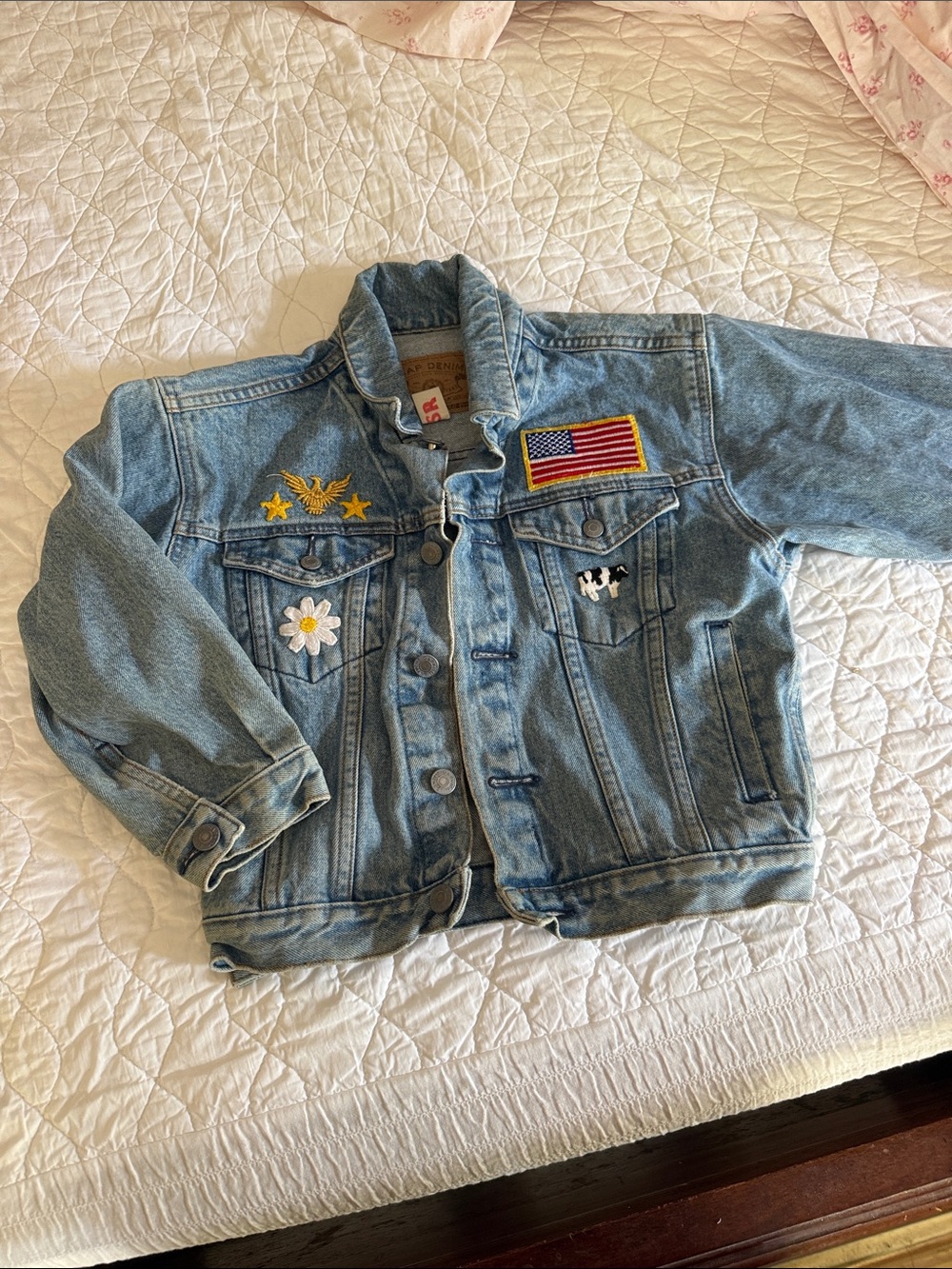 Kids Light Blue Denim Jacket with Decorative Patches